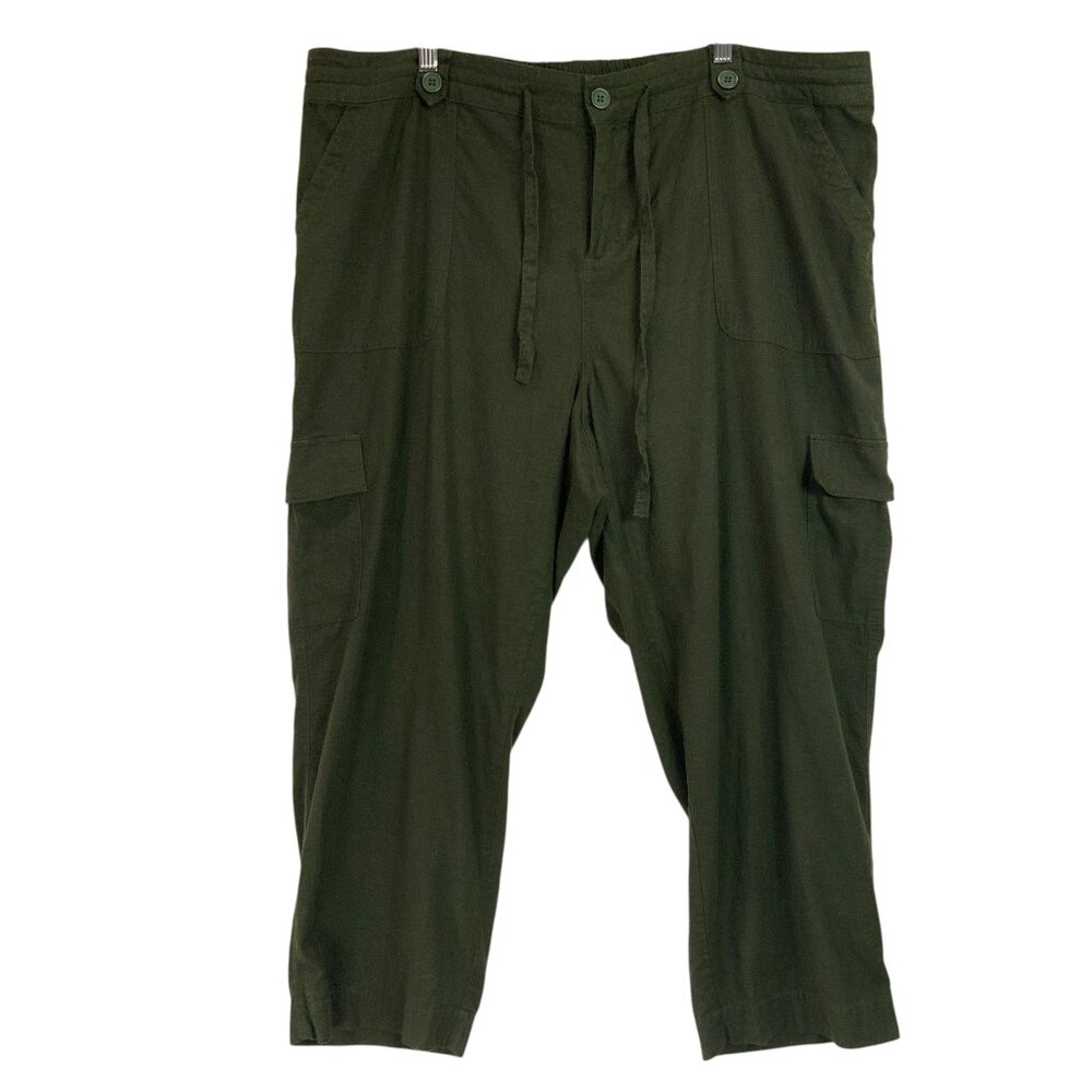 Torrid Green Linen Straight Leg Pants 20 Button Zip Drawstring Cargo Pockets